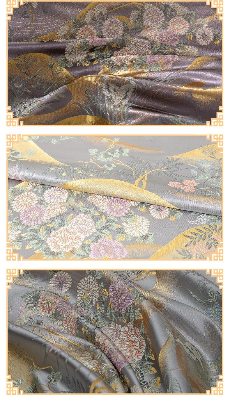 Nishijin Weave Fabric: Japanese Style Floral Silk Rayon Blend