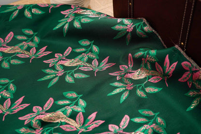 Gold Thread Jacquard Fabric: Green & Black 3D Designer Fabric, 65"W