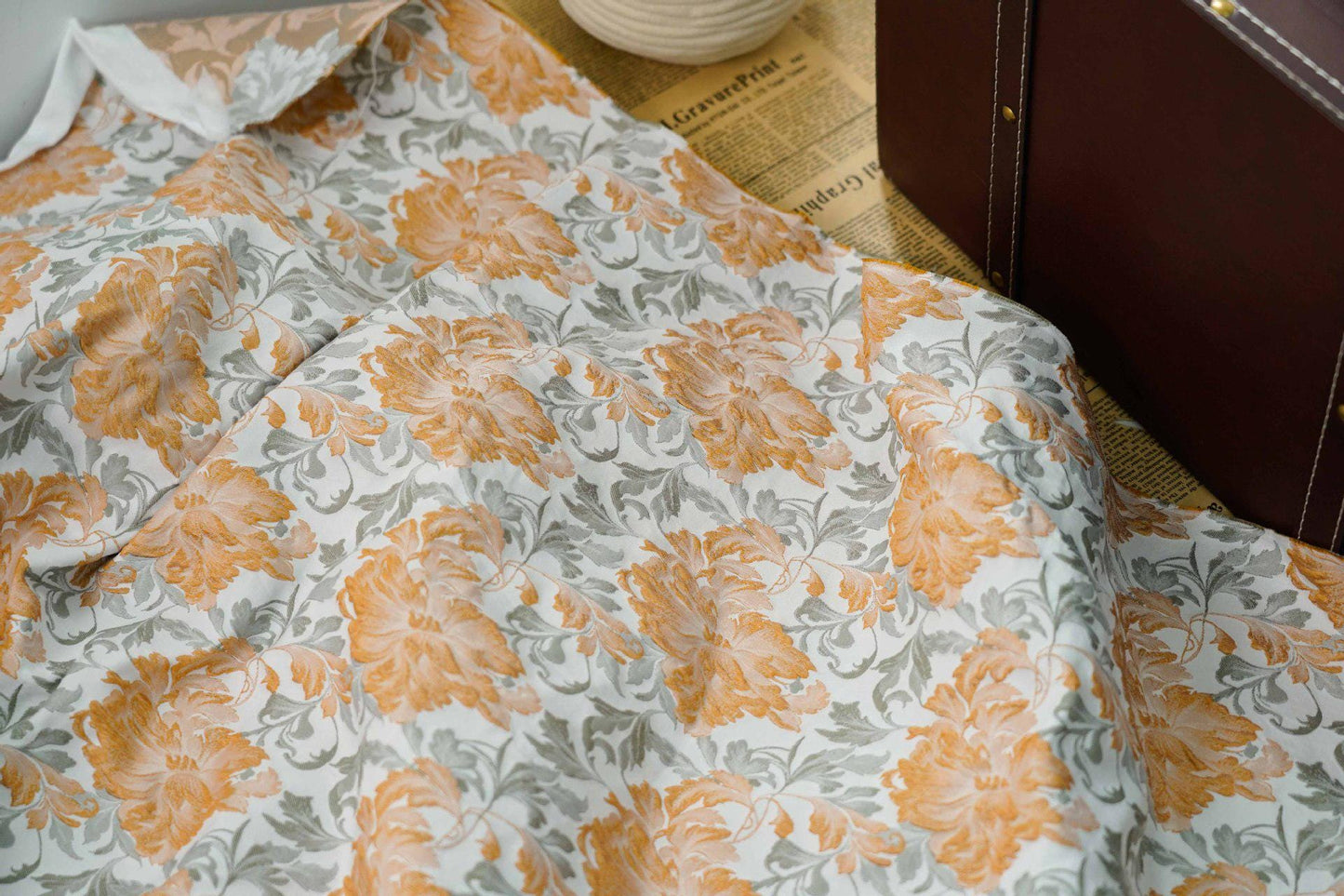 Floral Jacquard Embossed Fabric: Retro Upholstery, Dress, Curtain - 63"W