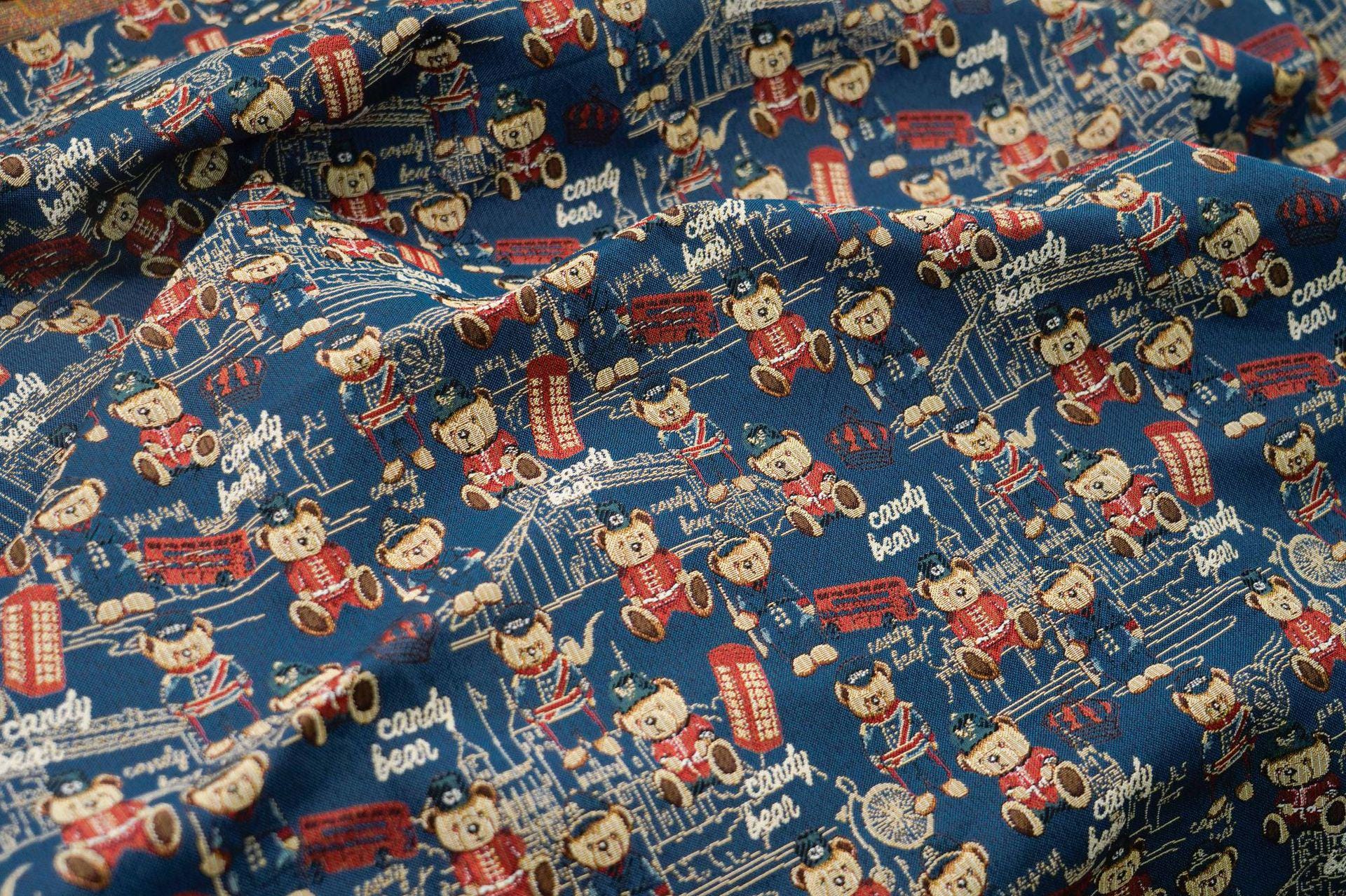 Cartoon Bear Jacquard Fabric, 60/40 Polyester/Cotton, 55"W