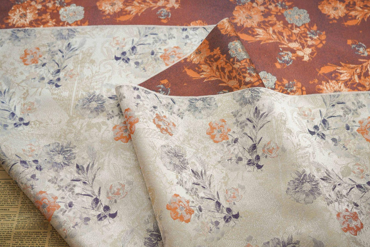 Floral Jacquard Woven Fabric: Gold Thread Embossed Pattern, 63" Wide