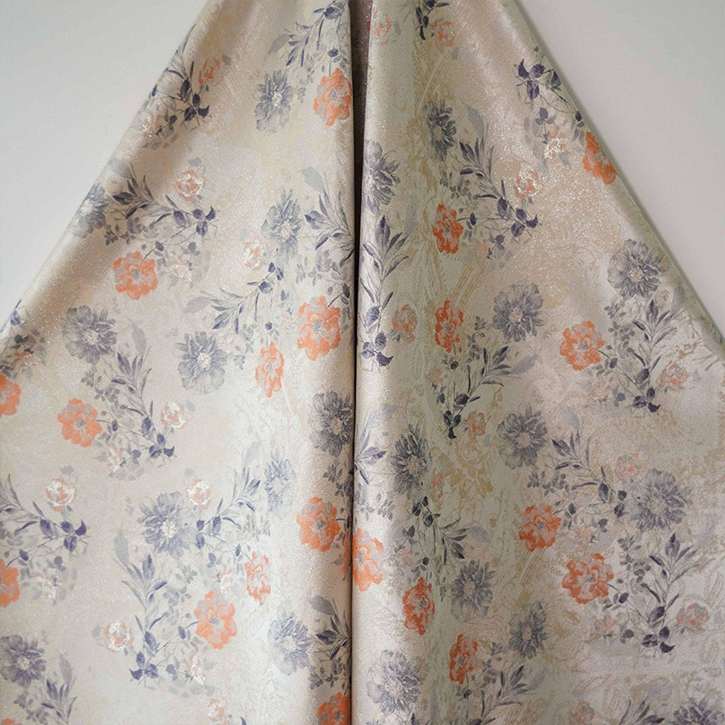 Floral Jacquard Woven Fabric: Gold Thread Embossed Pattern, 63" Wide