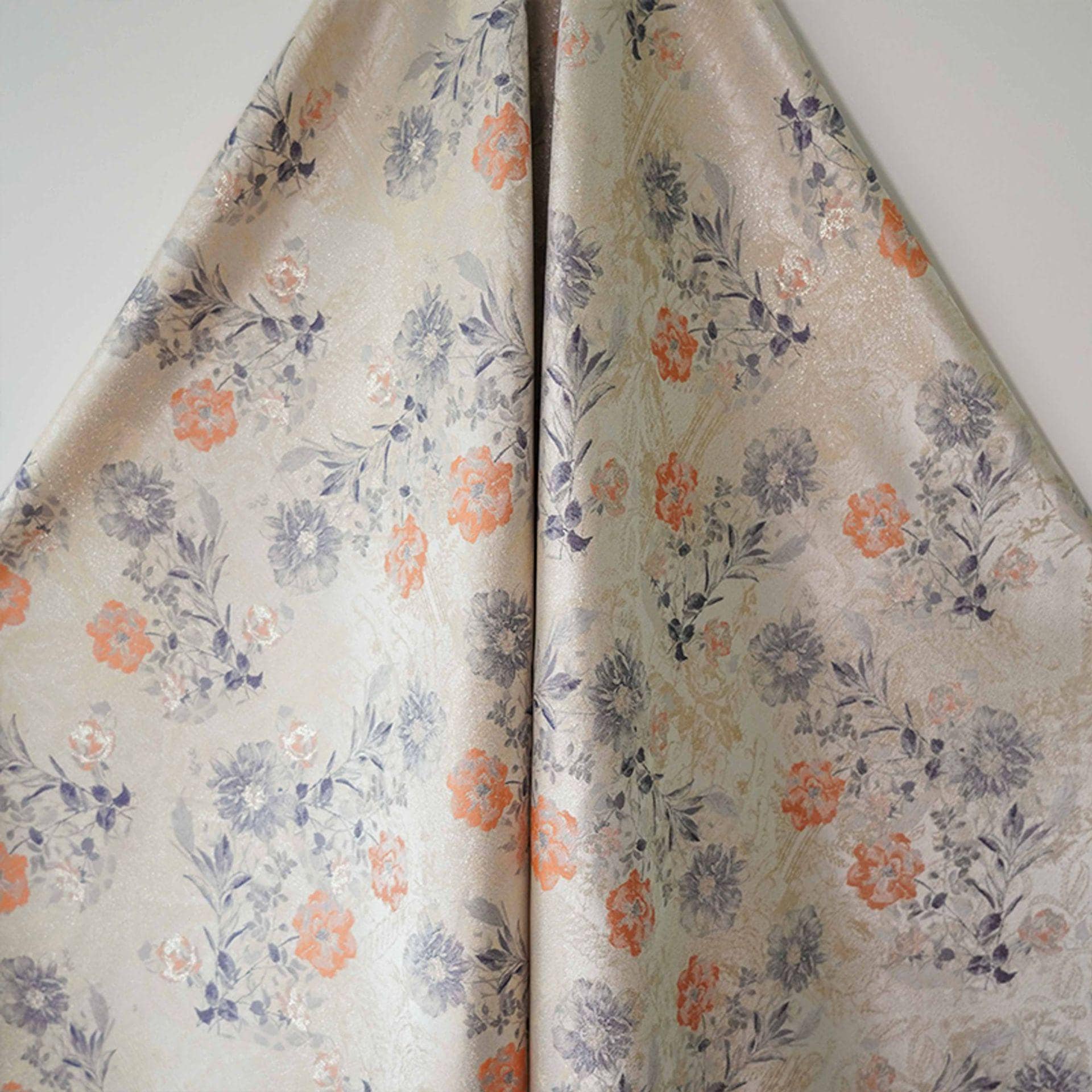 Floral Jacquard Woven Fabric: Gold Thread Embossed Pattern, 63" Wide