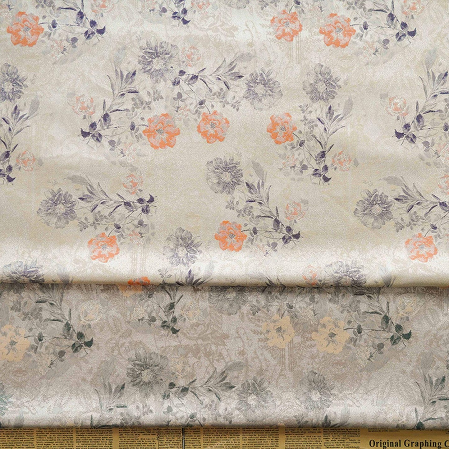 Floral Jacquard Woven Fabric: Gold Thread Embossed Pattern, 63" Wide