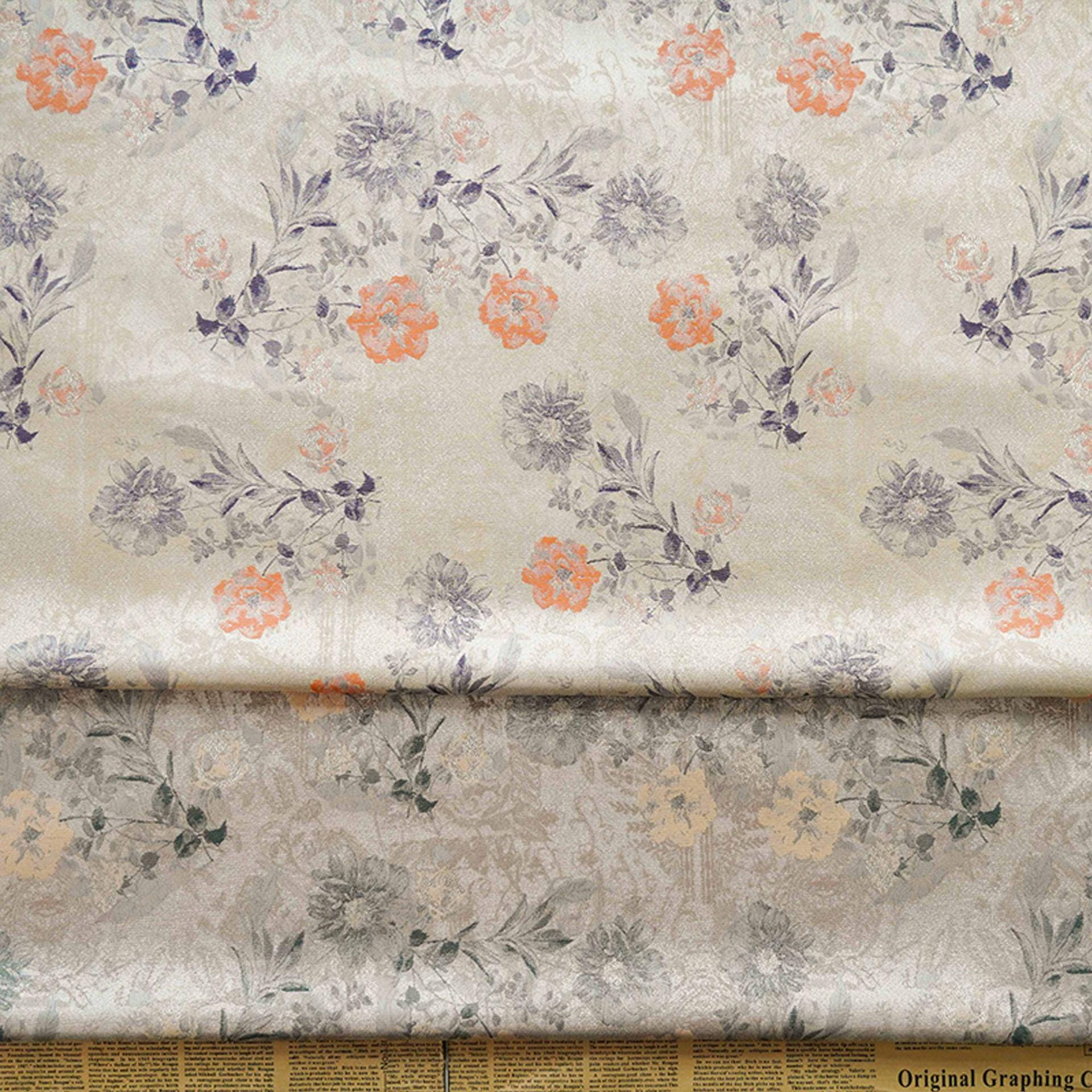 Floral Jacquard Woven Fabric: Gold Thread Embossed Pattern, 63" Wide