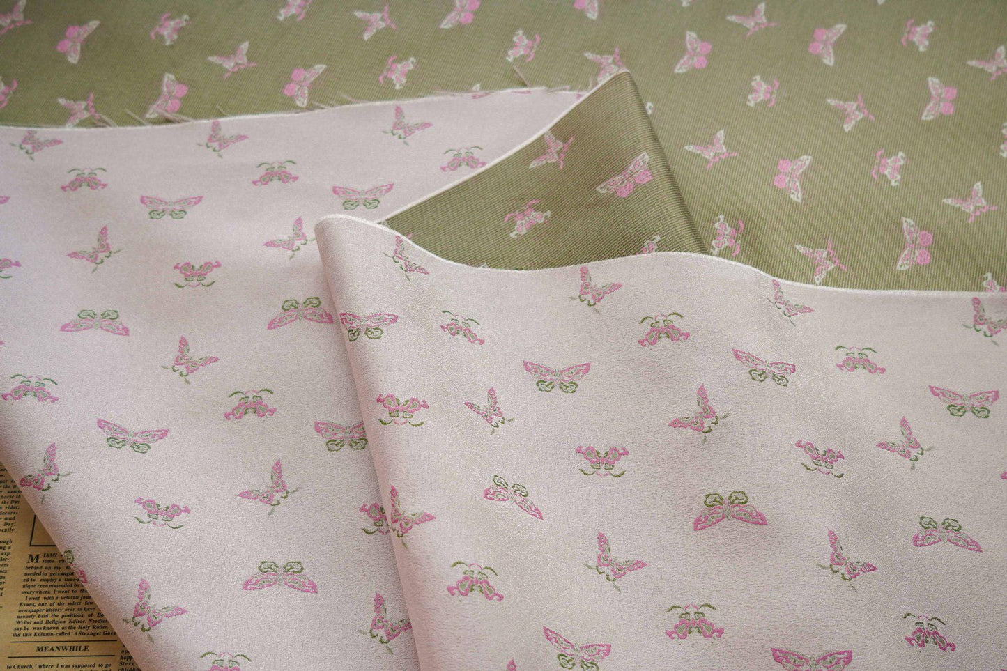 Butterfly Brocade Fabric: 55" Wide Silk Blend Upholstery - By The Meter