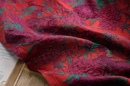 Jacquard Embossed Fabric: 3D Floral Bird Upholstery, Dress, Curtain - 53"W