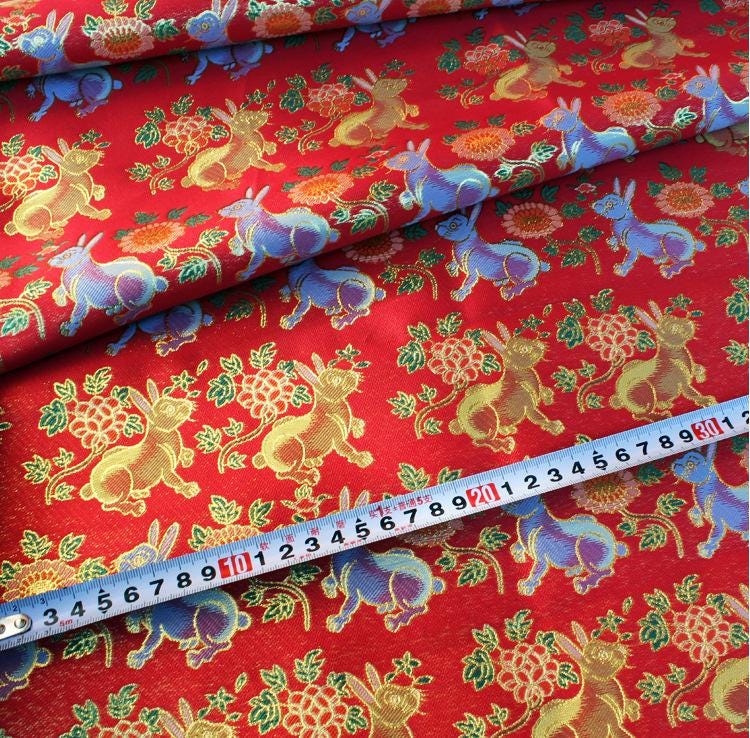 Silver Crane Brocade Fabric: 58"W Rayon Blend, Cheongsam Sewing