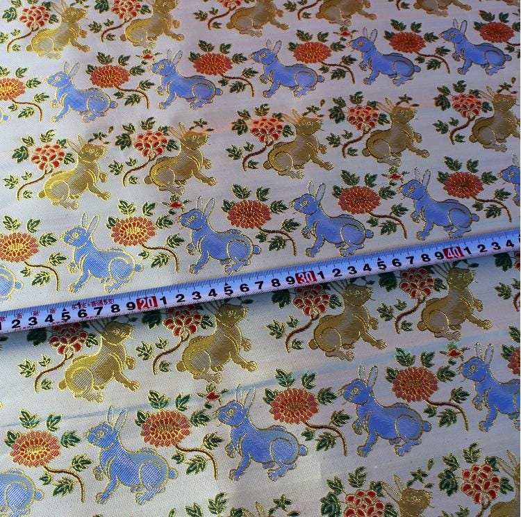 Silver Crane Brocade Fabric: 58"W Rayon Blend, Cheongsam Sewing