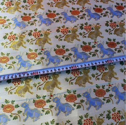 Silver Crane Brocade Fabric: 58"W Rayon Blend, Cheongsam Sewing