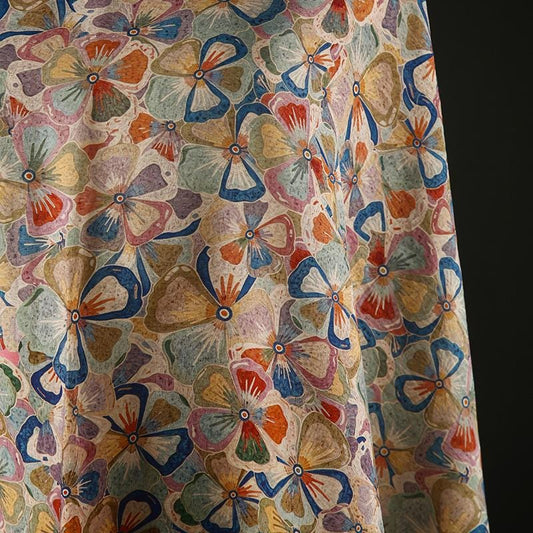 Floral Tencel Ramie Fabric: Colorful Print, Dressmaking Material (59 inch)