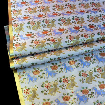 Silver Crane Brocade Fabric: 58"W Rayon Blend, Cheongsam Sewing