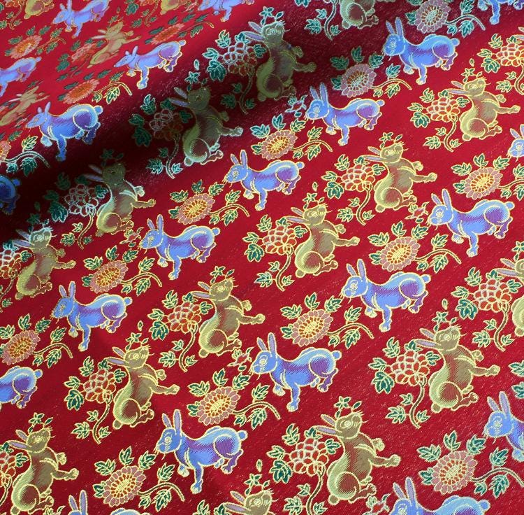 Silver Crane Brocade Fabric: 58"W Rayon Blend, Cheongsam Sewing