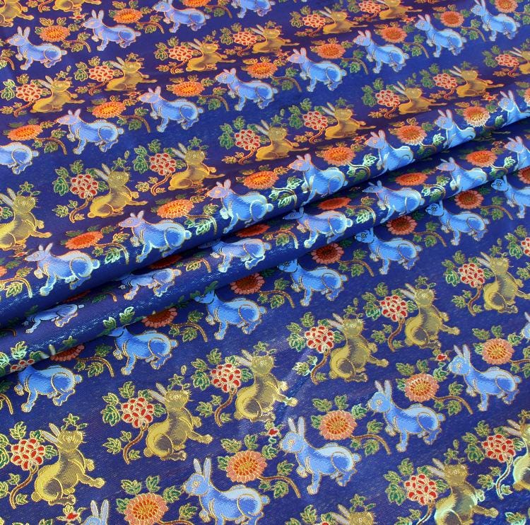Silver Crane Brocade Fabric: 58"W Rayon Blend, Cheongsam Sewing