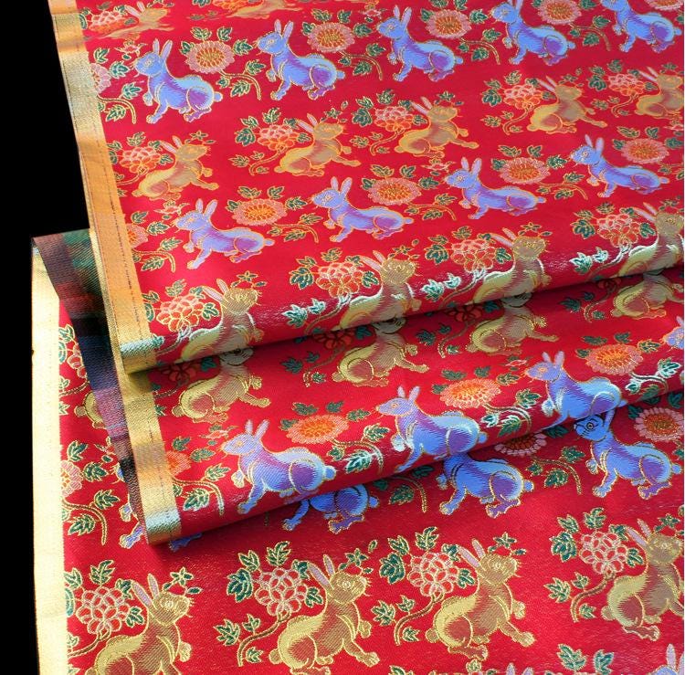 Silver Crane Brocade Fabric: 58"W Rayon Blend, Cheongsam Sewing