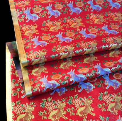 Silver Crane Brocade Fabric: 58"W Rayon Blend, Cheongsam Sewing