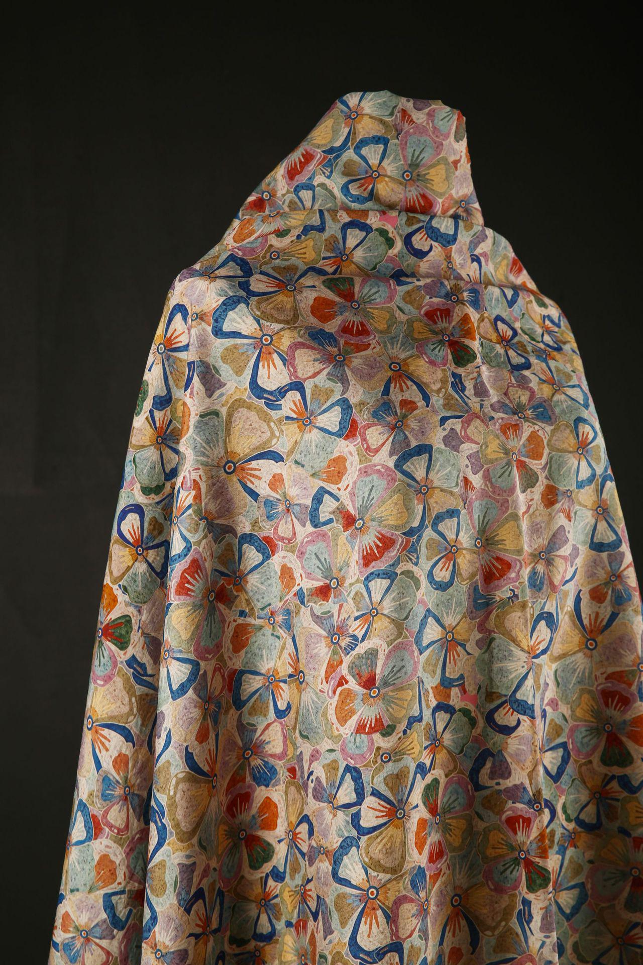 Floral Tencel Ramie Fabric: Colorful Print, Dressmaking Material (59 inch)