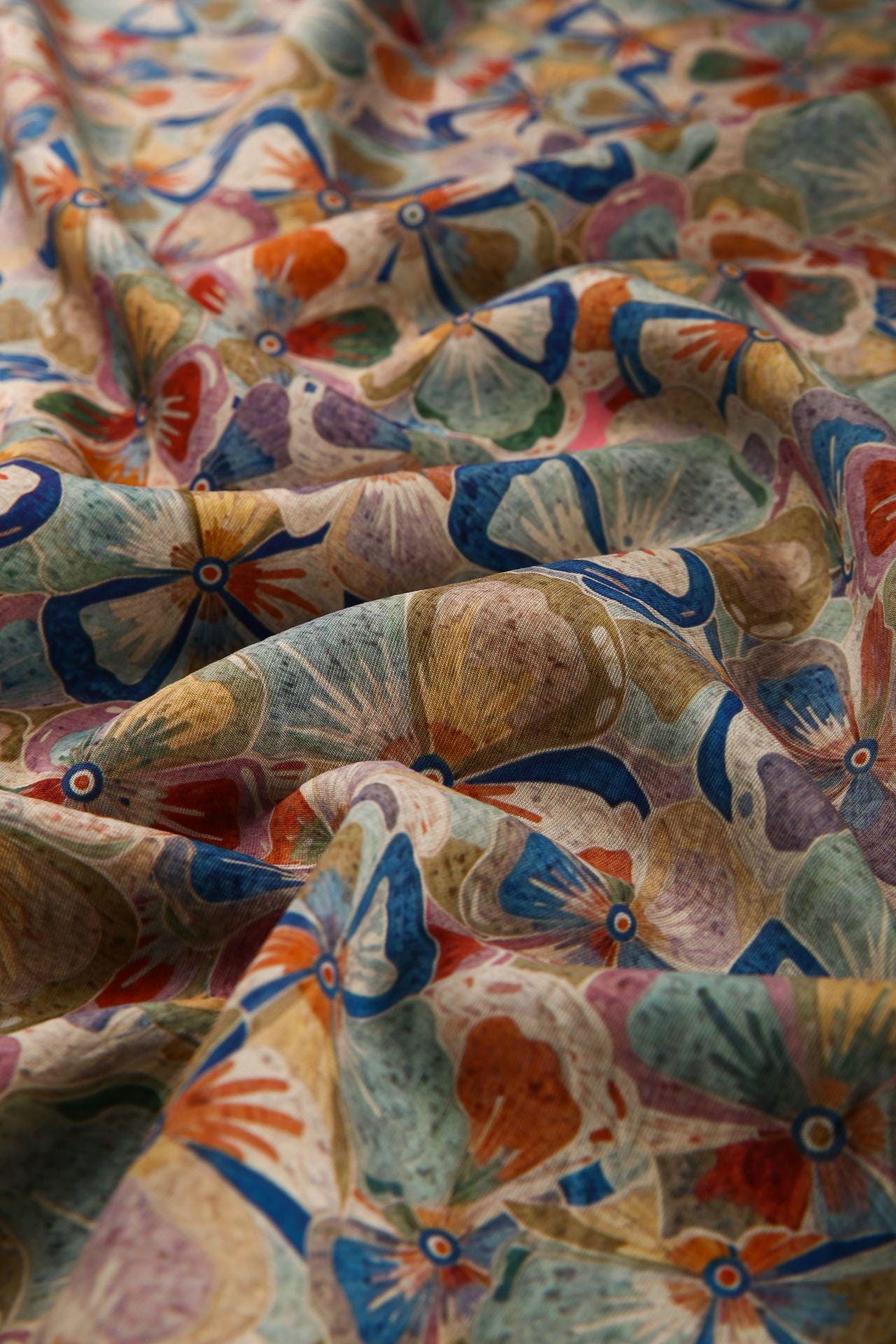 Floral Tencel Ramie Fabric: Colorful Print, Dressmaking Material (59 inch)