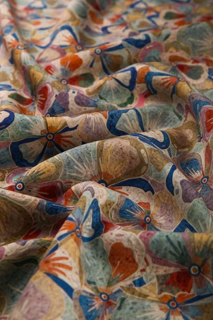 Floral Tencel Ramie Fabric: Colorful Print, Dressmaking Material (59 inch)