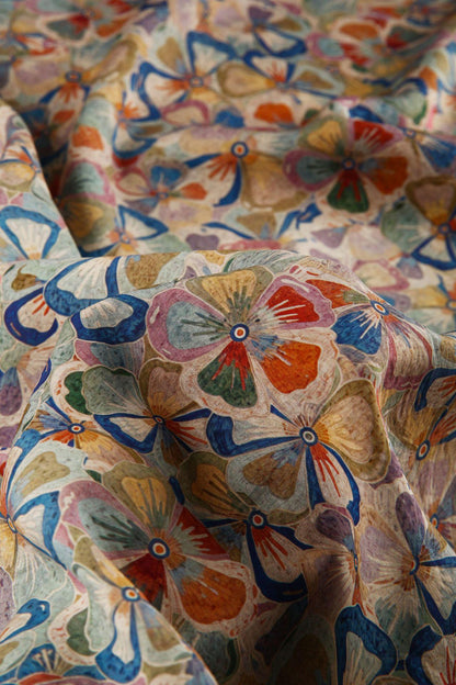 Floral Tencel Ramie Fabric: Colorful Print, Dressmaking Material (59 inch)