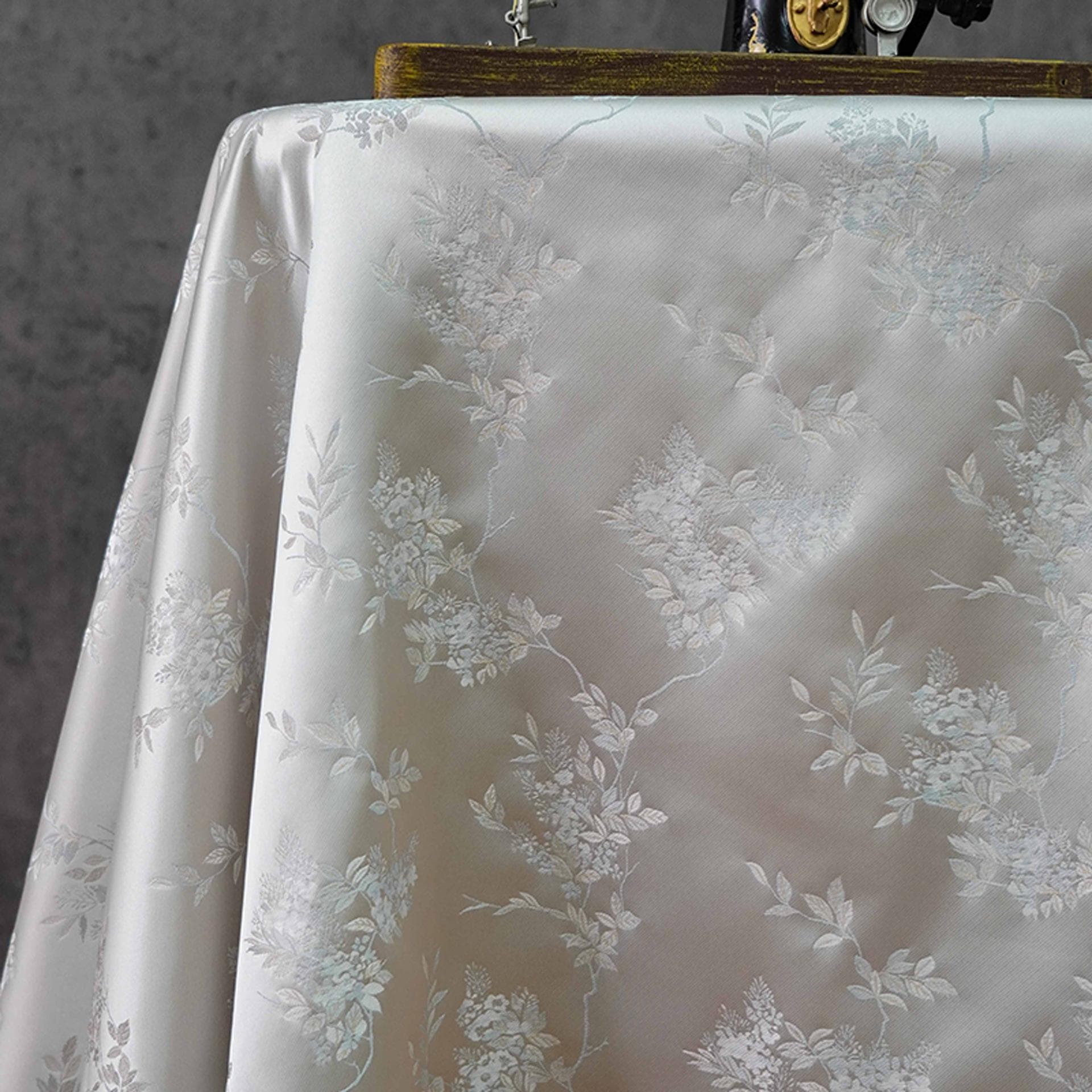 Plum Blossom Brocade Fabric: Silver White Rayon Jacquard, 59"W