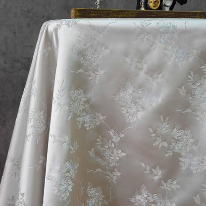 Plum Blossom Brocade Fabric: Silver White Rayon Jacquard, 59"W