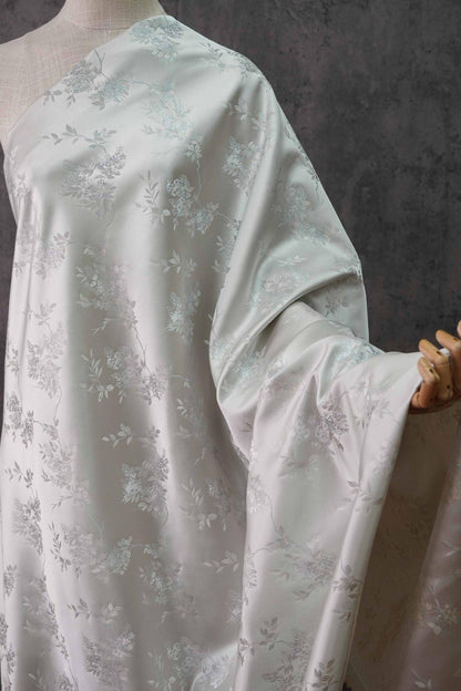 Plum Blossom Brocade Fabric: Silver White Rayon Jacquard, 59"W