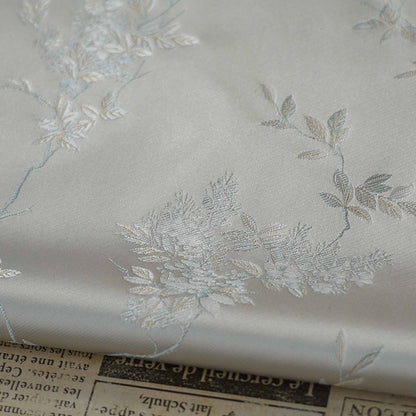 Plum Blossom Brocade Fabric: Silver White Rayon Jacquard, 59"W