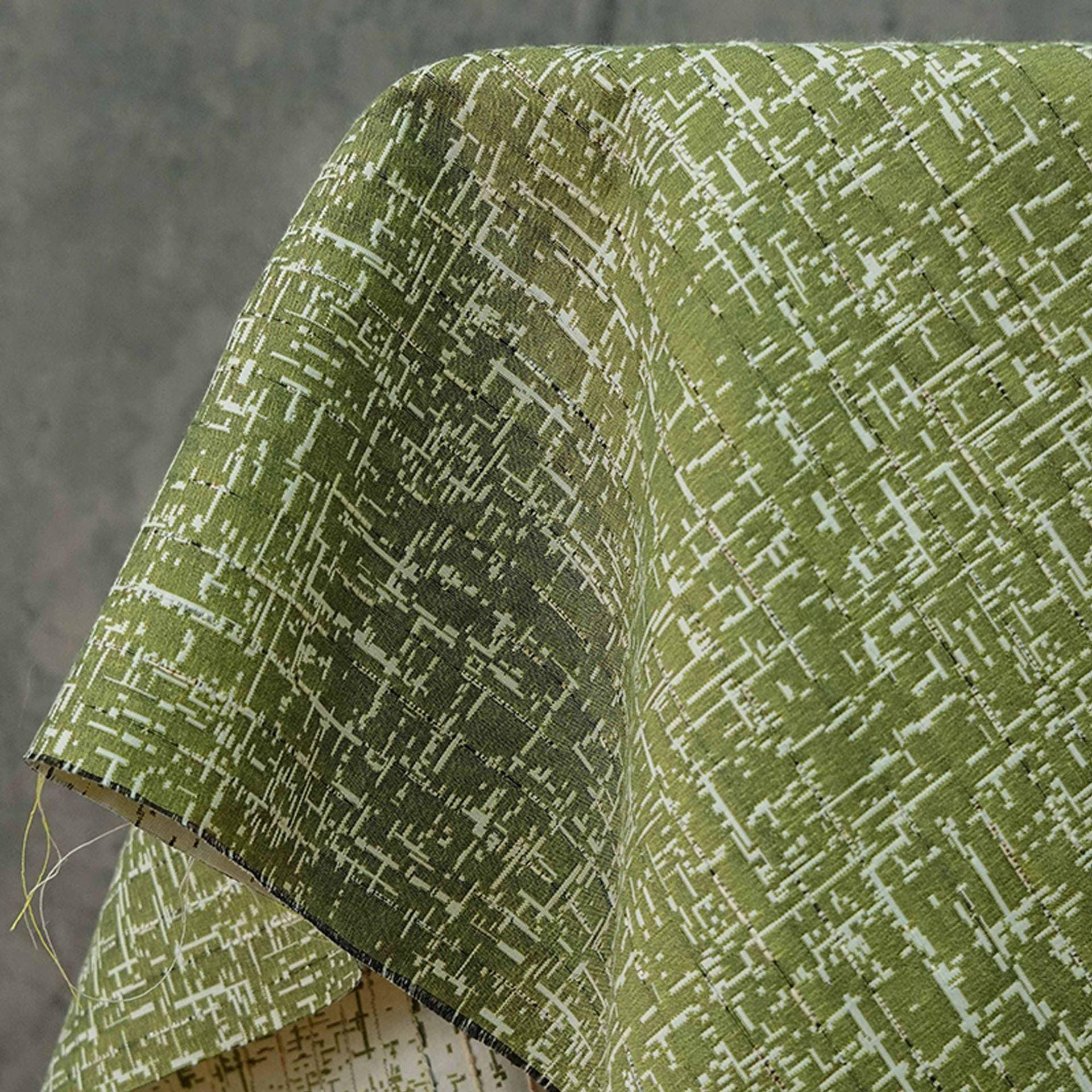 Green Abstract Jacquard Fabric, Cotton Polyester Blend, 59" Wide