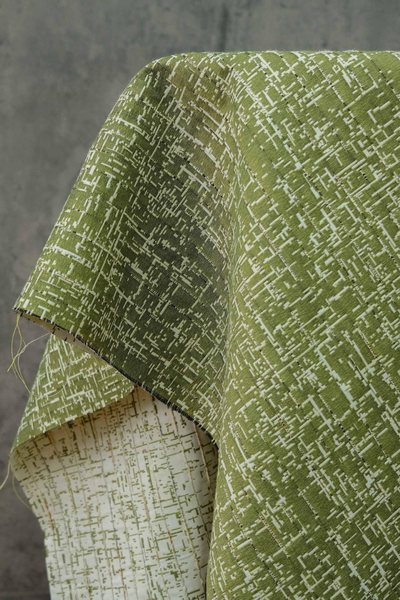 Green Abstract Jacquard Fabric, Cotton Polyester Blend, 59" Wide
