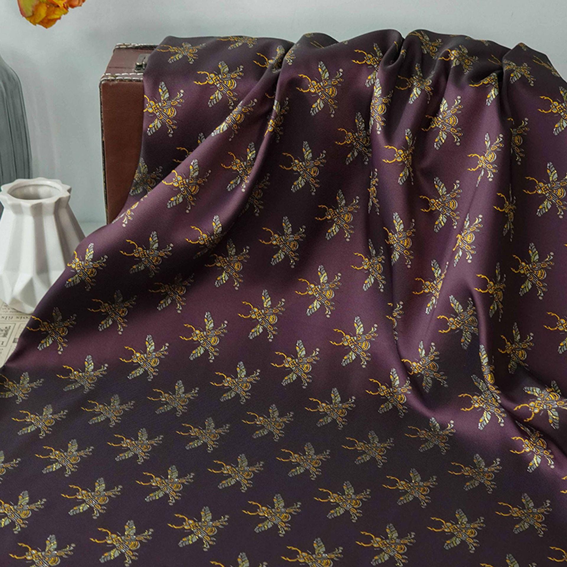 Plum Red Bee Jacquard Brocade Fabric – Asian Style, 63" Wide