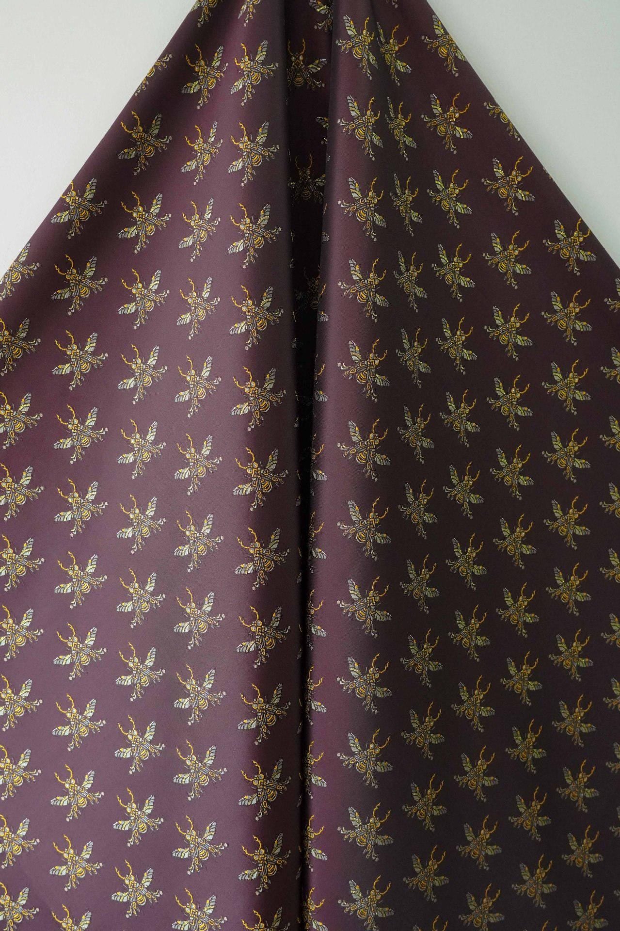 Plum Red Bee Jacquard Brocade Fabric – Asian Style, 63" Wide