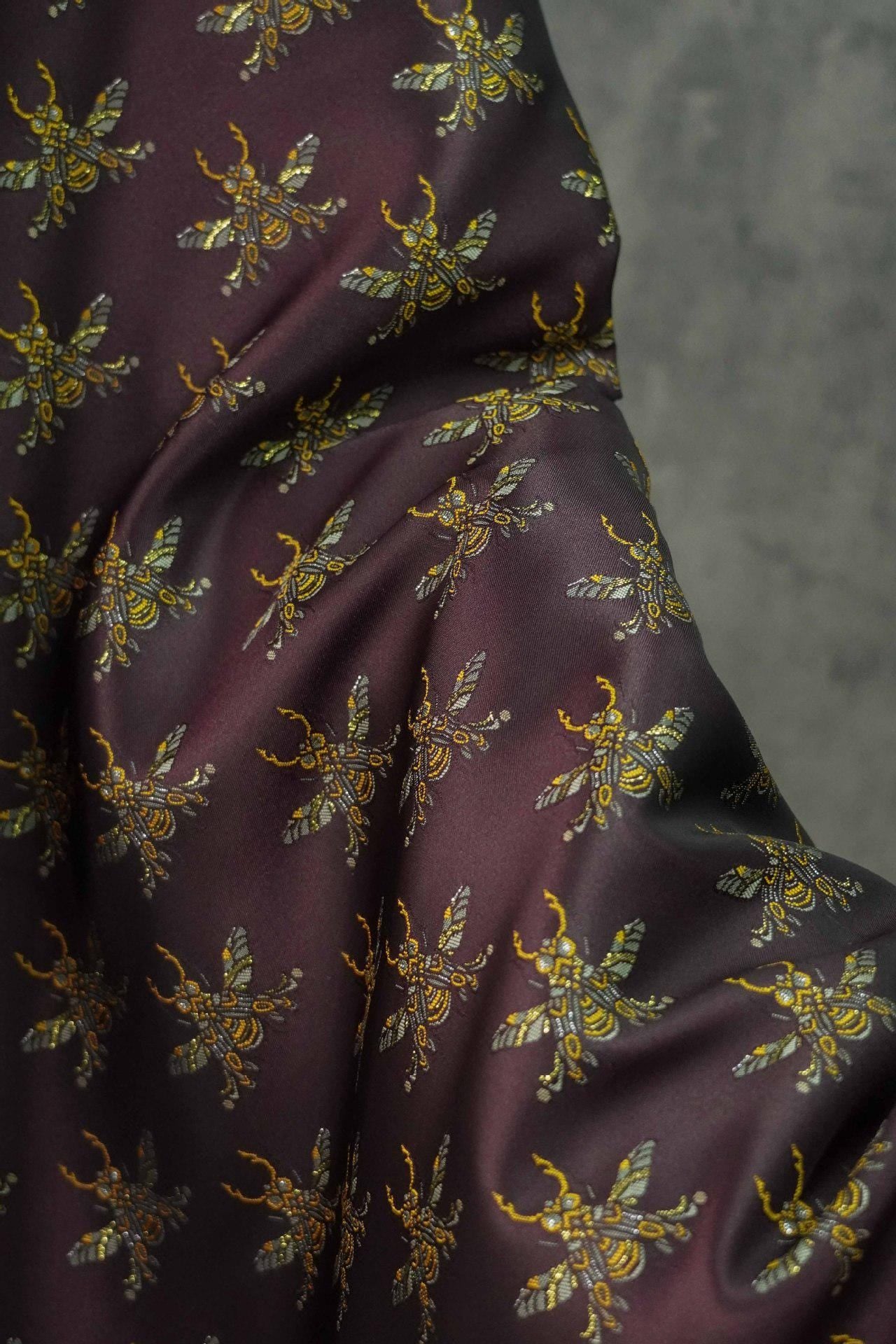 Plum Red Bee Jacquard Brocade Fabric – Asian Style, 63" Wide