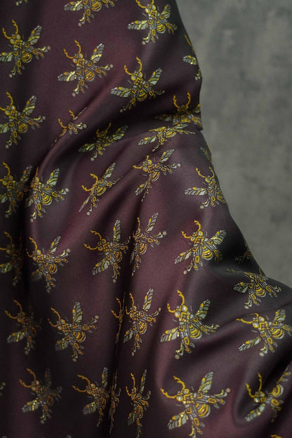 Plum Red Bee Jacquard Brocade Fabric – Asian Style, 63" Wide