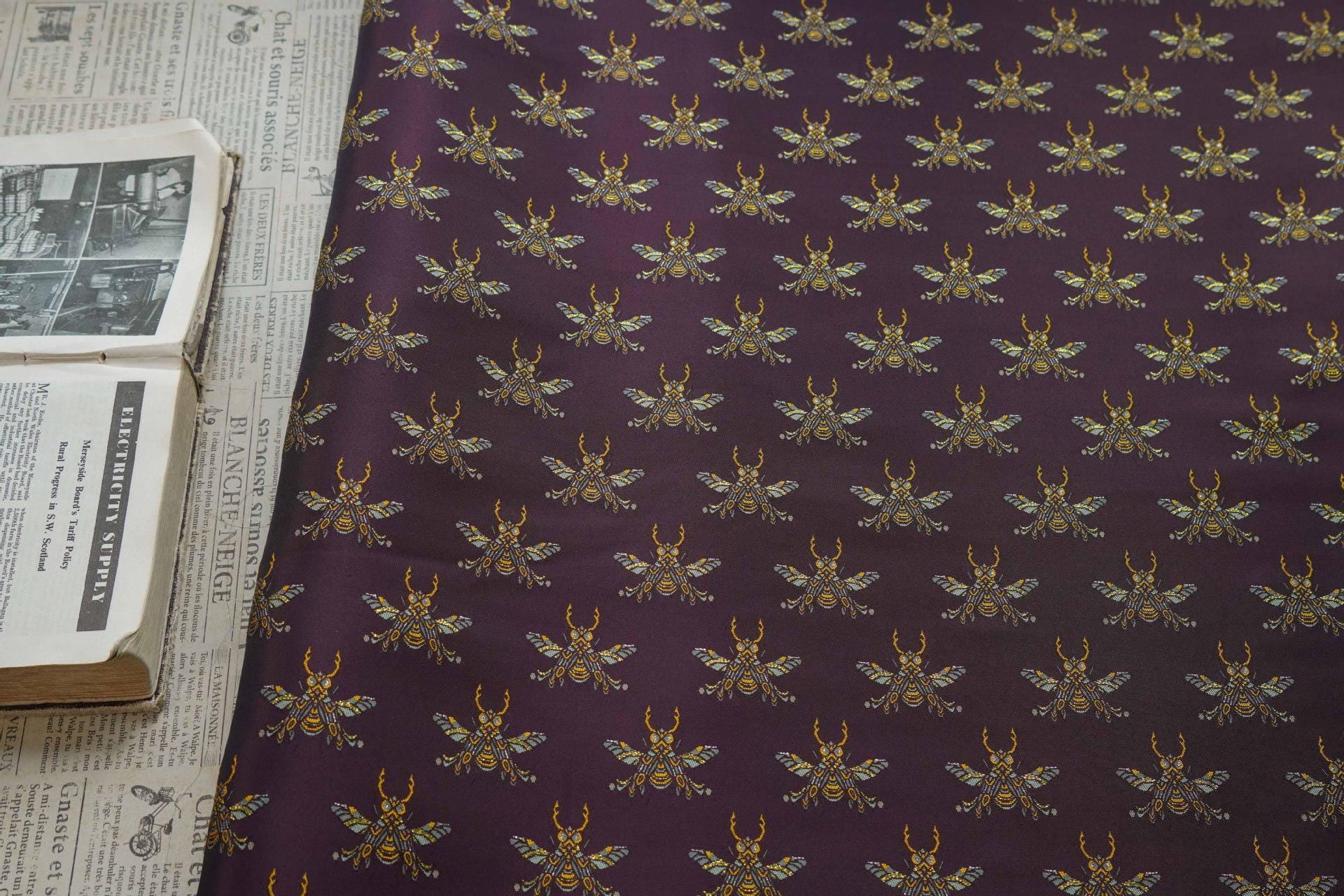 Plum Red Bee Jacquard Brocade Fabric – Asian Style, 63" Wide