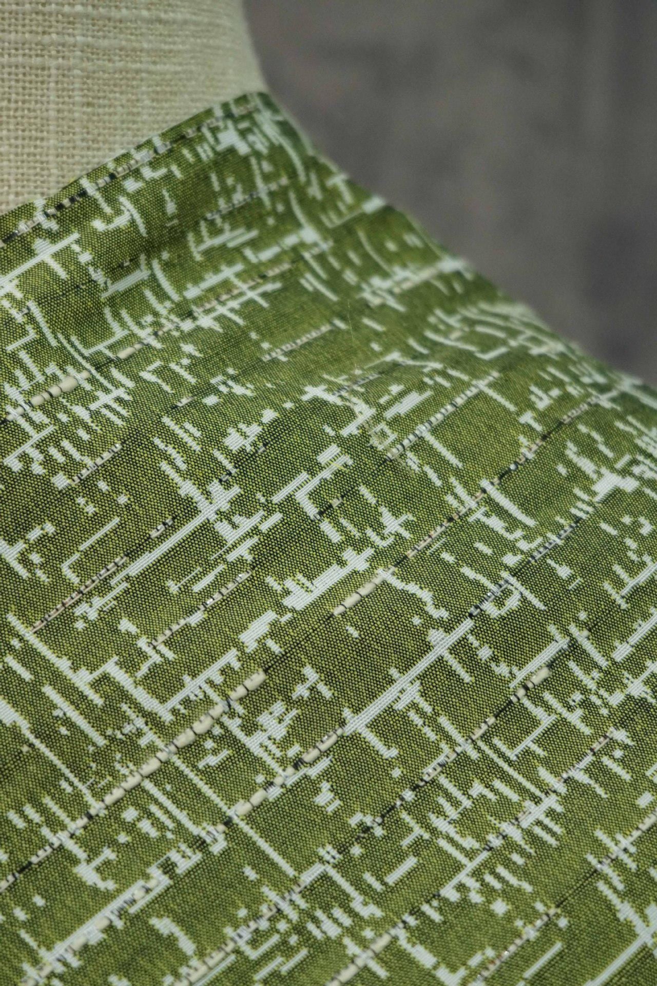 Green Abstract Jacquard Fabric, Cotton Polyester Blend, 59" Wide