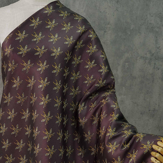 Plum Red Bee Jacquard Brocade Fabric – Asian Style, 63" Wide