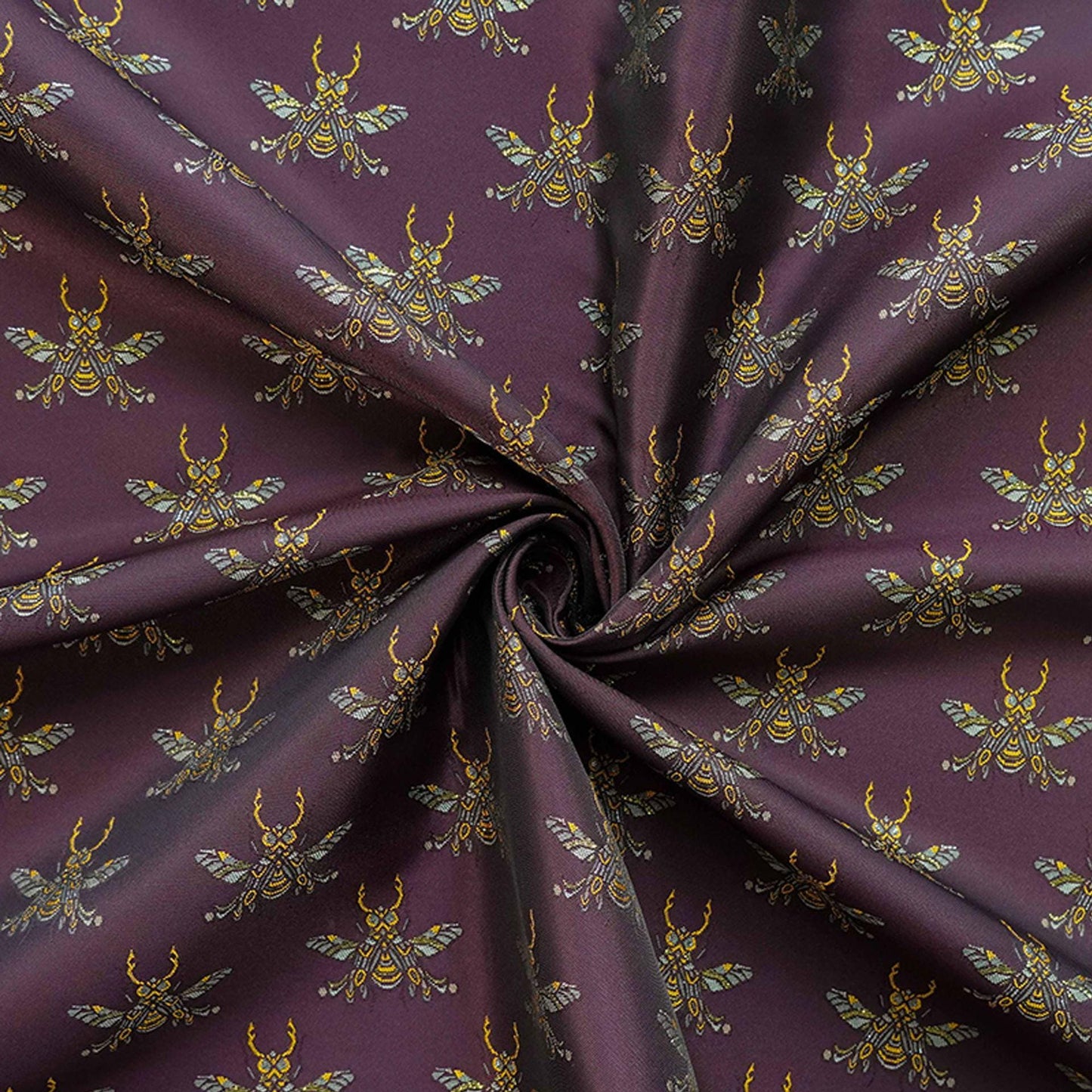 Plum Red Bee Jacquard Brocade Fabric – Asian Style, 63" Wide