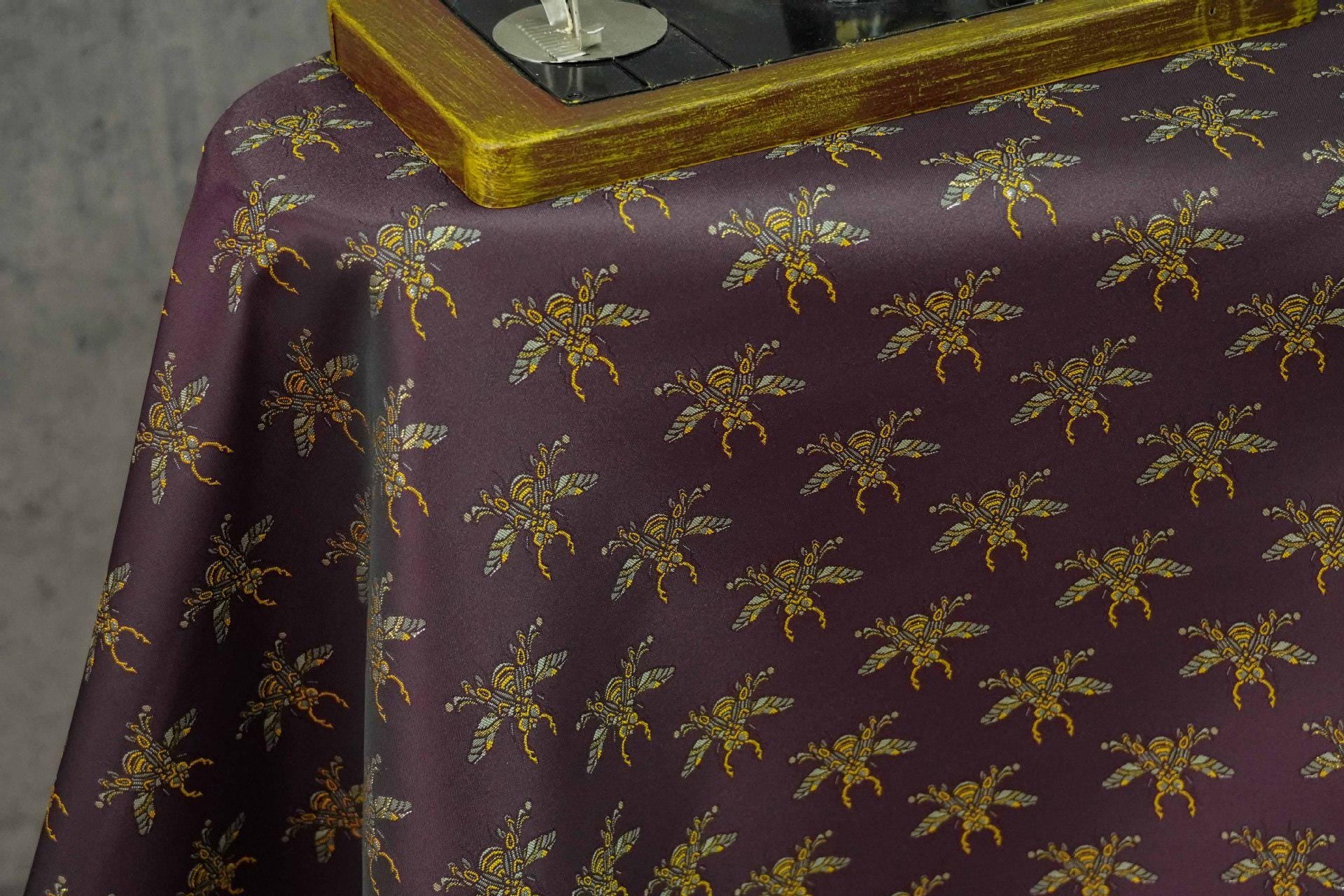 Plum Red Bee Jacquard Brocade Fabric – Asian Style, 63" Wide