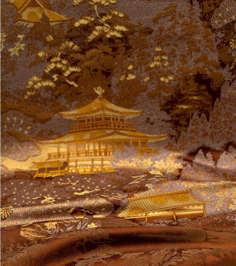 Nishijinori Jacquard Brocade Fabric: Japanese Floral Sewing Material, 59"Wide