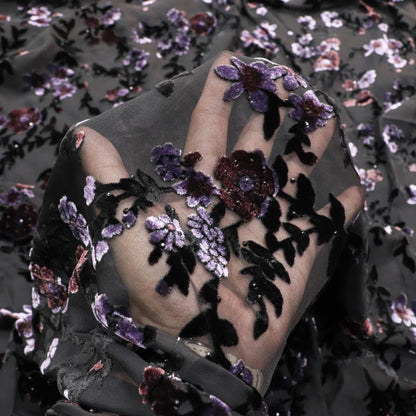 Burnout Floral Viscose Velvet Fabric: Soft Drape for Kimono, Costume