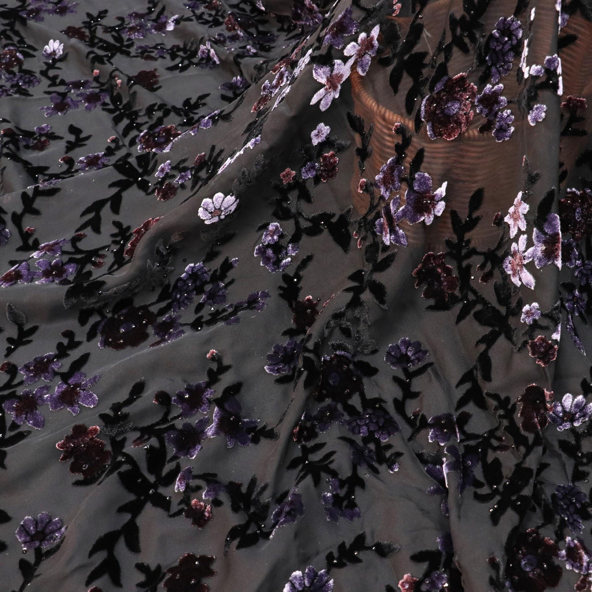 Burnout Floral Viscose Velvet Fabric: Soft Drape for Kimono, Costume