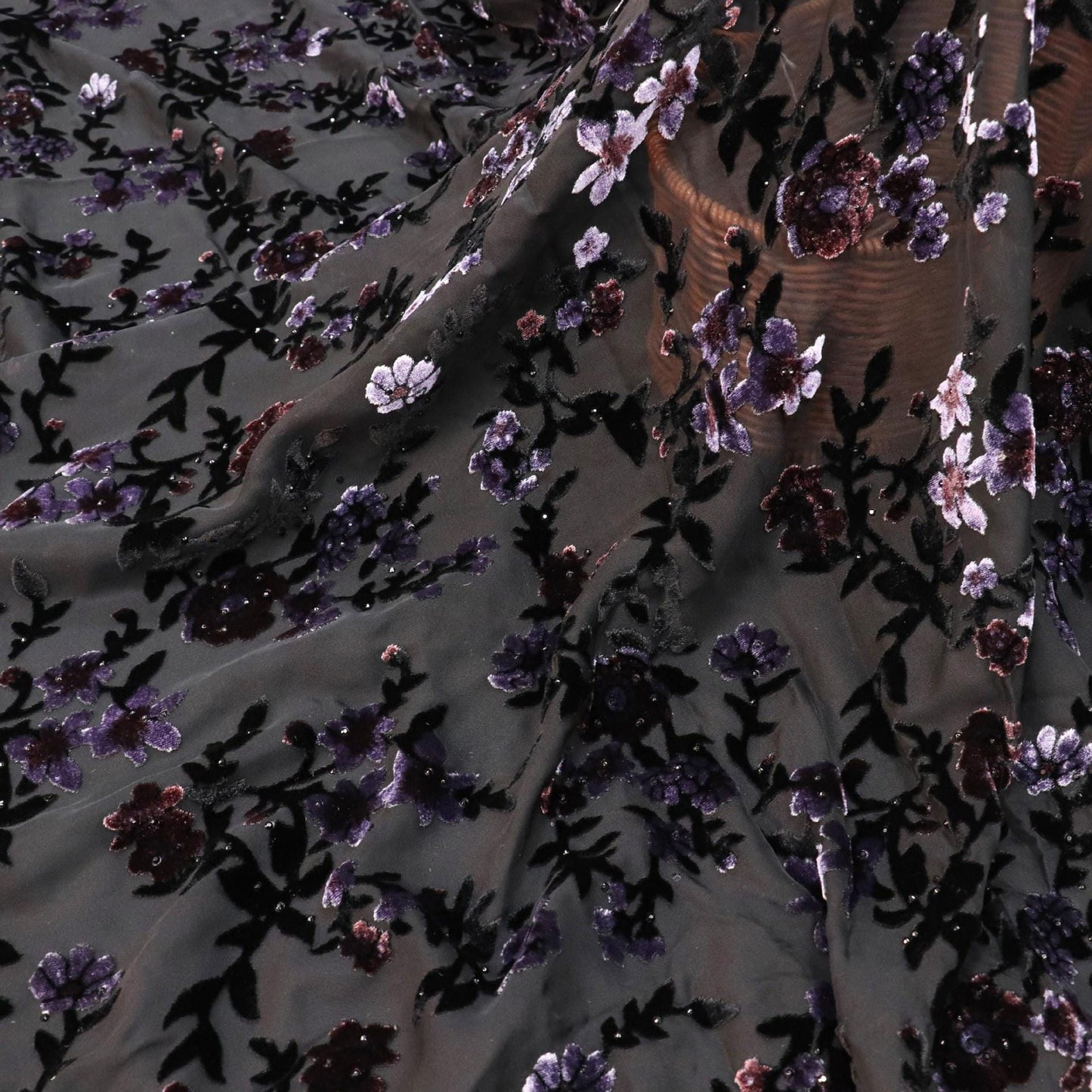 Burnout Floral Viscose Velvet Fabric: Soft Drape for Kimono, Costume