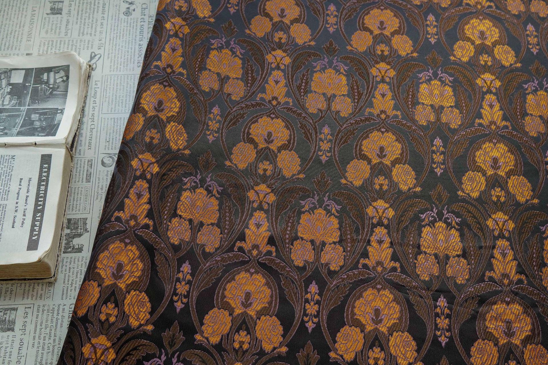 Luxury European Black Rose Scroll Jacquard Fabric – Elegant Brocade for Vest, Costume, Upholstery & Dressmaking