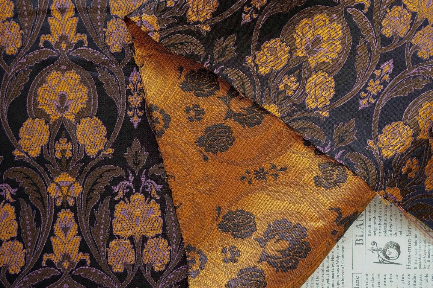 Luxury European Black Rose Scroll Jacquard Fabric – Elegant Brocade for Vest, Costume, Upholstery & Dressmaking