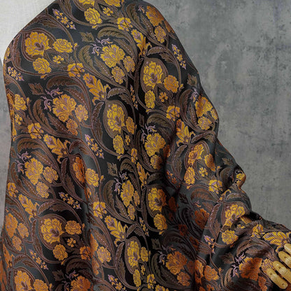 Luxury European Black Rose Scroll Jacquard Fabric – Elegant Brocade for Vest, Costume, Upholstery & Dressmaking