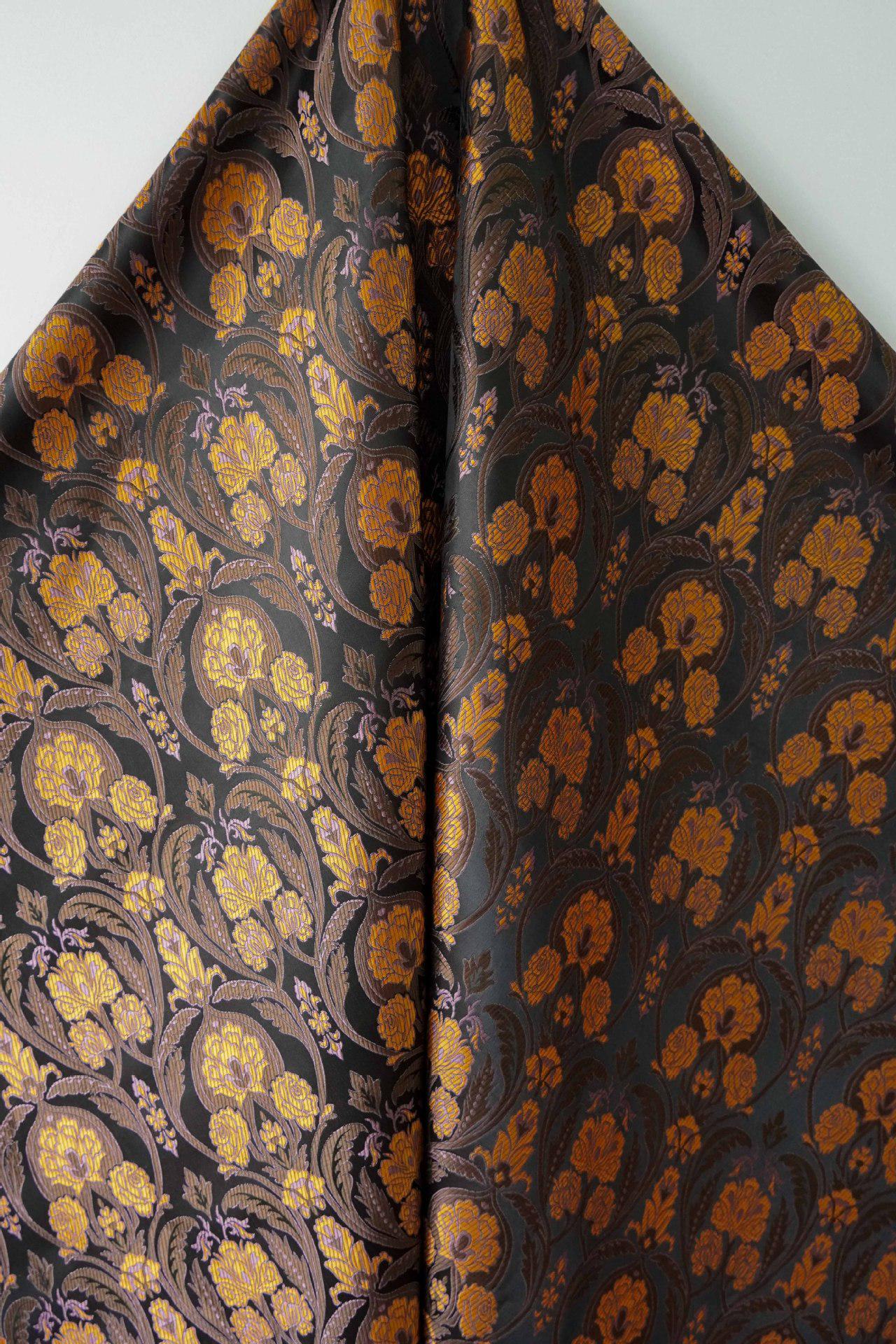 Luxury European Black Rose Scroll Jacquard Fabric – Elegant Brocade for Vest, Costume, Upholstery & Dressmaking