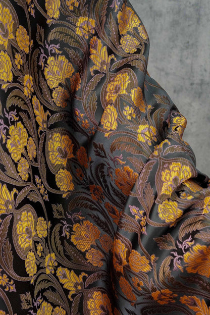 Luxury European Black Rose Scroll Jacquard Fabric – Elegant Brocade for Vest, Costume, Upholstery & Dressmaking