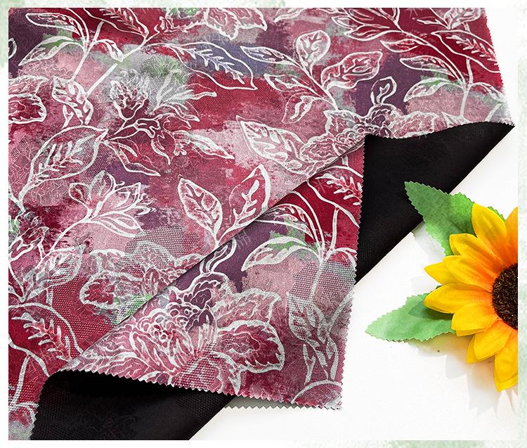 Scarlet Blossom Xiangyunsha Fabric, Luxury Chinese Dressmaking Material for Cheongsam, Qipao, Sewing and Upholstery