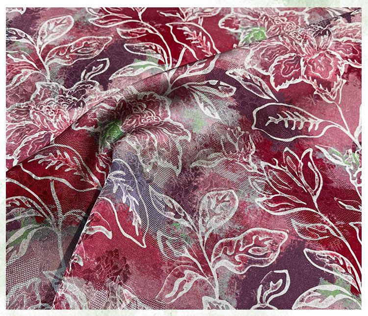 Scarlet Blossom Xiangyunsha Fabric, Luxury Chinese Dressmaking Material for Cheongsam, Qipao, Sewing and Upholstery